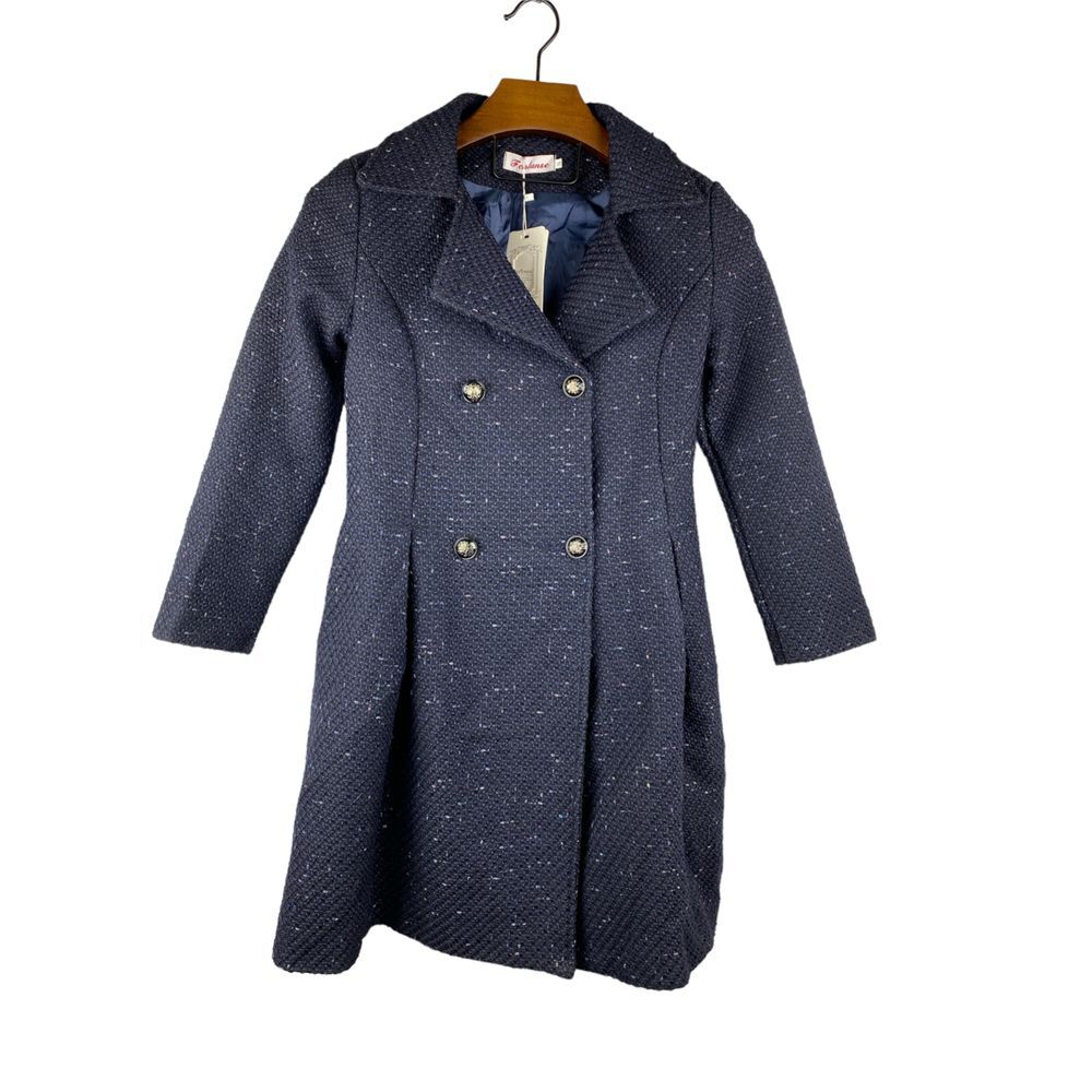 Fenlanse Women's Tweed Coat Tailored Lined Size Small Jacket Pockets Pleated Zoe